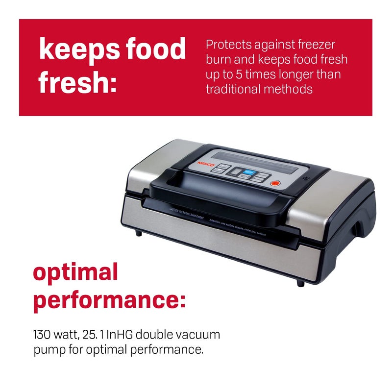 Nesco Deluxe Food VS-12 Vacuum Sealer, 130 Watts, Kit Bags & Viewing Lid, Compact, Silver - Image 2