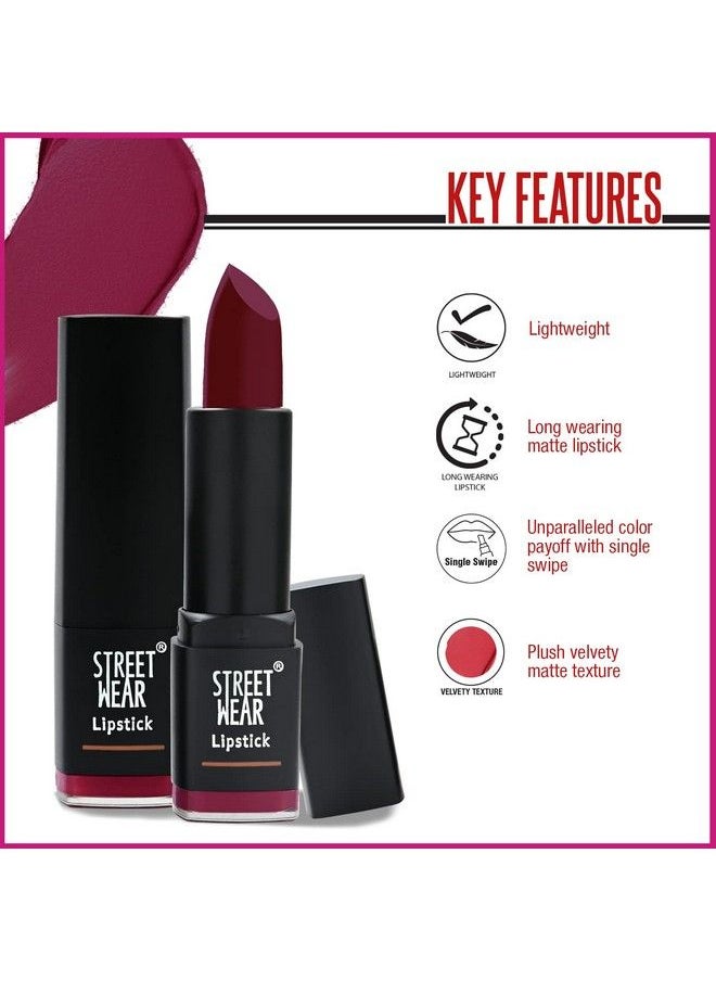 Street Wear - Matte Lipstick Pink Pop (Pink) 4.2 Gms Longwear Velvety Texture Faderesistant High Color Payoff Lightweight Matte Lipstick Plantbased Canuuba Wax Parabenfree - Image 1