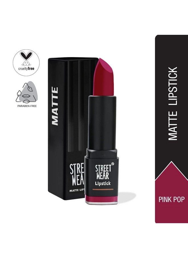 Street Wear - Matte Lipstick Pink Pop (Pink) 4.2 Gms Longwear Velvety Texture Faderesistant High Color Payoff Lightweight Matte Lipstick Plantbased Canuuba Wax Parabenfree - Image 1