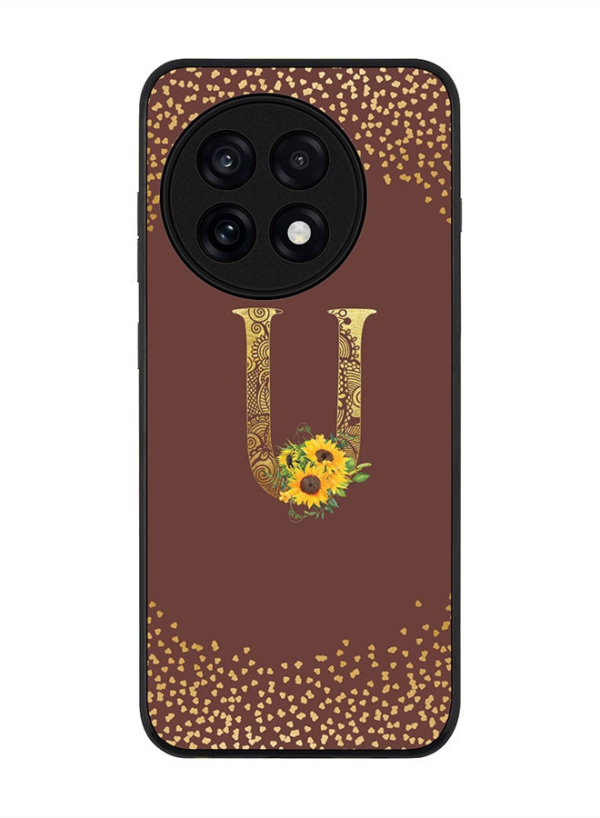 Stylizedd For OnePlus 13R / Ace 5 Pro Case,Slim fit Camera Protection, Shockproof Thin Phone cover  - Custom Floral Monogram - U  (Brown )