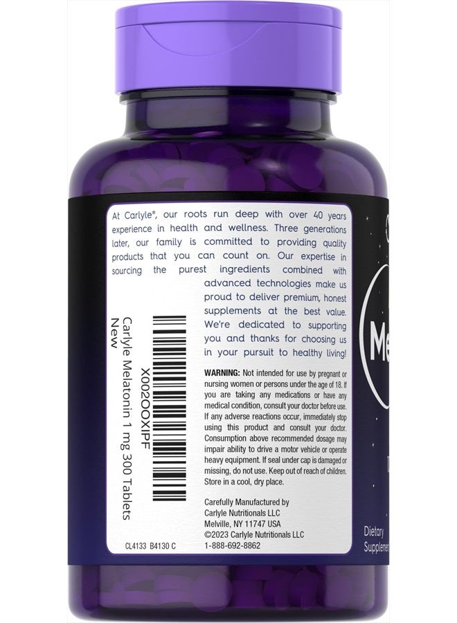 Carlyle ميلاتونين 1 ملغ | 300 قرص جرعة منخفضة | مساعدة خالية من الأدوية | نباتي، غير معدّل وراثيًا، خالي من الغلوتين - Image 3
