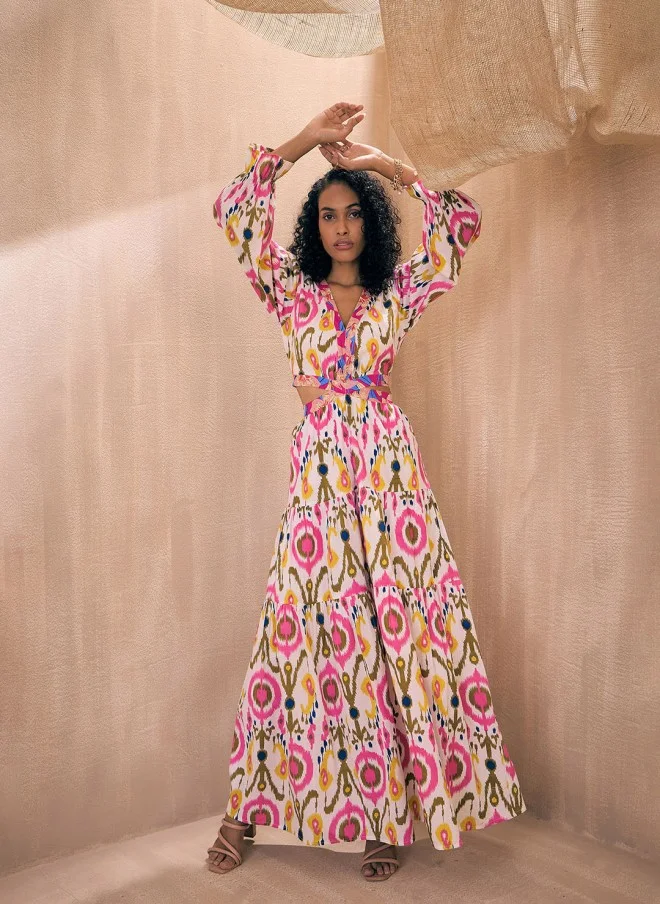 Ikat Print Maxi Dress for Women