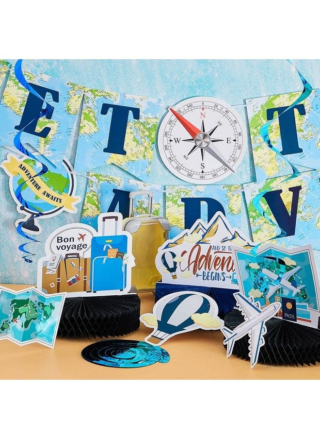 Outus - 16 Pieces Travel Themed Party Decorations Let The Adventure Begin Banner Bon Voyage Party Decorations Travel Honeycomb Centerpieces For Travel Baby Shower Graduation Retirement Farewell Party Supplies - Image 1