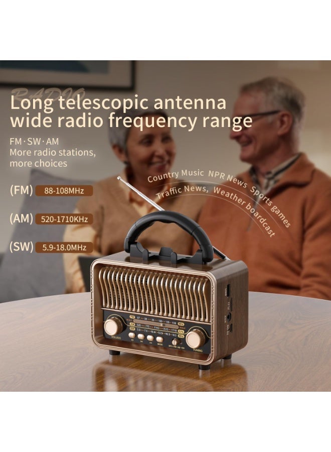 كيلا راديو كلاسيكي عتيق يعمل على موجات FM وAM وSW، راديو ترانزستور محمول يدعم بطاقات Micro-SD/TF ومدخل AUX ومشغل USB، ومكبر صوت بلوتوث للاستخدام المنزلي أو في الهواء الطلق، يعمل بالبطارية وقابل لإعادة الشحن - Image 3