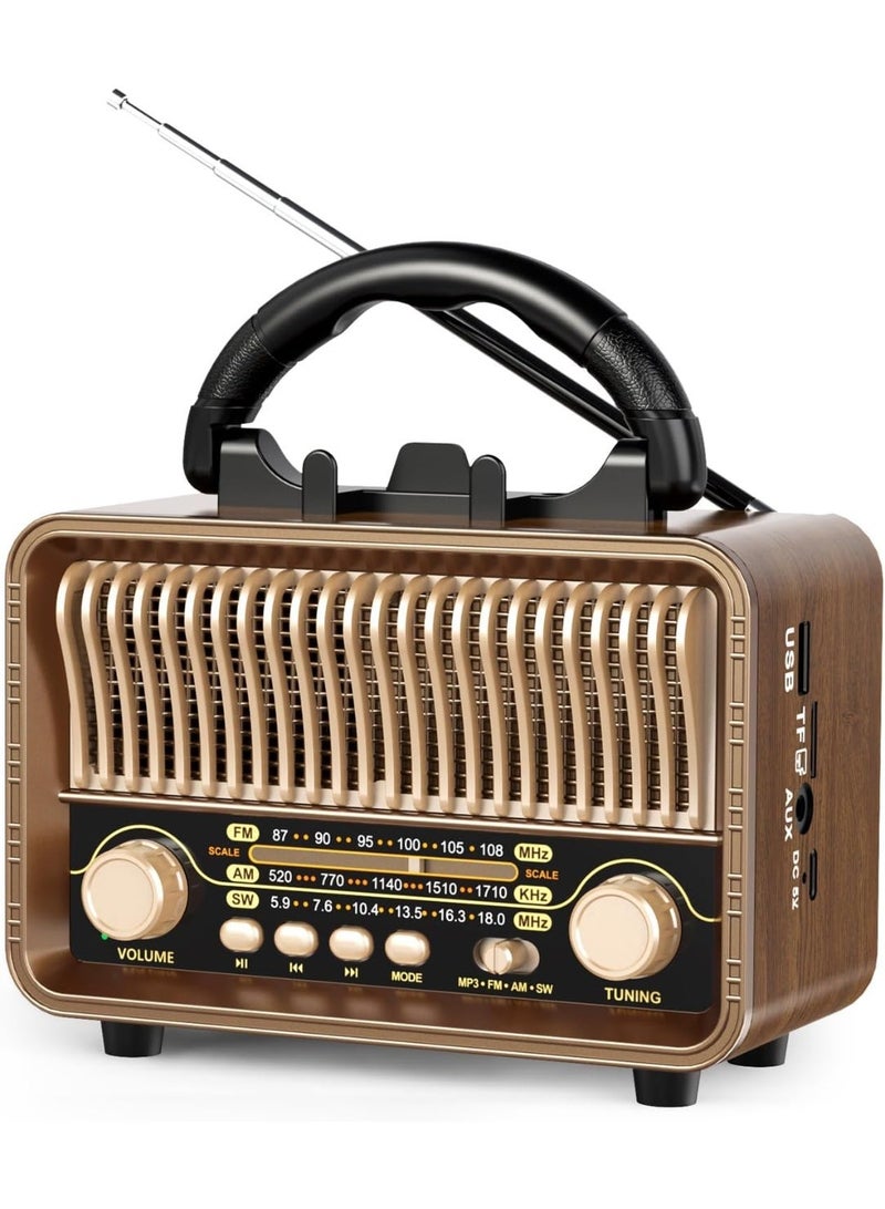 كيلا راديو كلاسيكي عتيق يعمل على موجات FM وAM وSW، راديو ترانزستور محمول يدعم بطاقات Micro-SD/TF ومدخل AUX ومشغل USB، ومكبر صوت بلوتوث للاستخدام المنزلي أو في الهواء الطلق، يعمل بالبطارية وقابل لإعادة الشحن - Image 1