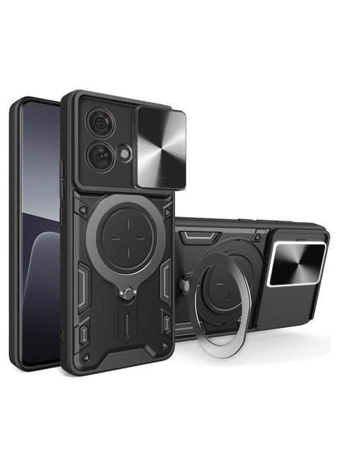 Motorola Edge 40 Neo 5G Mobile Phone Case Cover, Slide Camera Lens Cover, 360°Rotating Kickstand Ring, Bumper Shockproof Phone Case，Compatible with Car Magnetic Mount