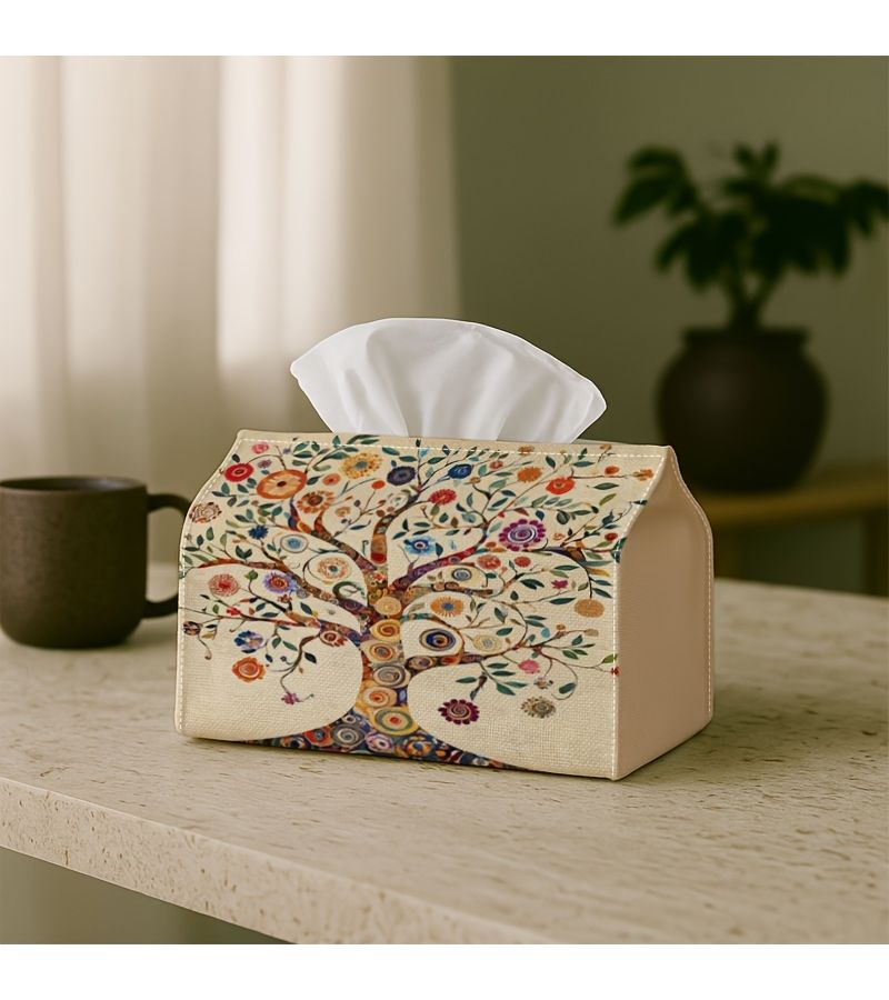 Folk Decorative Tissue Box Organizer 7x4 3x5 1 Inches Tree Of Life Design - Image 2