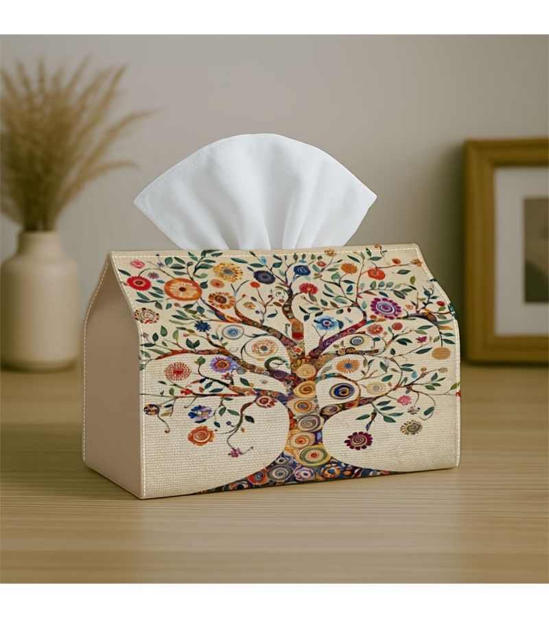 Folk Decorative Tissue Box Organizer 7x4 3x5 1 Inches Tree Of Life Design - Image 1