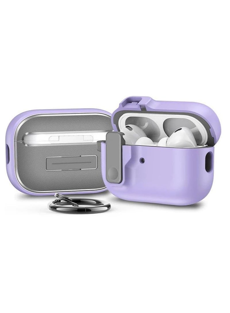 Case Compatible with AirPods pro 2 Case (2022/2023) Cover Automatic Switch Lock, Clip Protective Hard Shell with Carabiner (Purple)