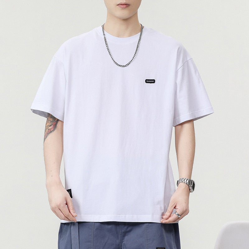 Danborne | 280G Heavyweight Pure Cotton Short-Sleeved T-Shirt Men'S Trendyy 2025 Embroidered Small Label Round Neck American Loose Half-Sleeve - Image 5