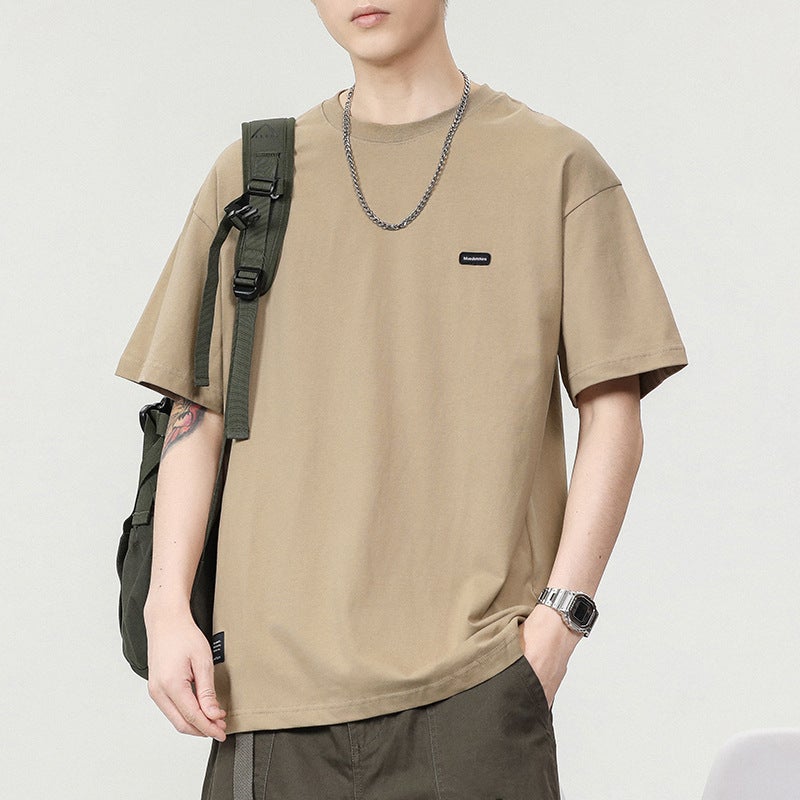 Danborne | 280G Heavyweight Pure Cotton Short-Sleeved T-Shirt Men'S Trendyy 2025 Embroidered Small Label Round Neck American Loose Half-Sleeve - Image 4