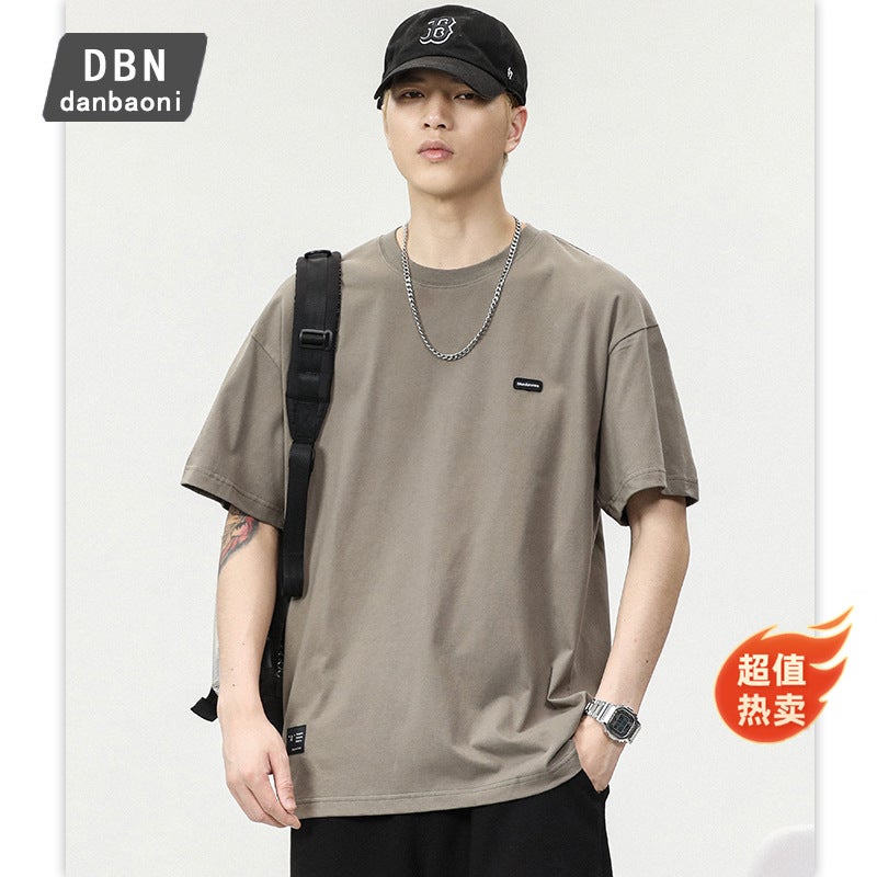 Danborne | 280G Heavyweight Pure Cotton Short-Sleeved T-Shirt Men'S Trendyy 2025 Embroidered Small Label Round Neck American Loose Half-Sleeve - Image 2