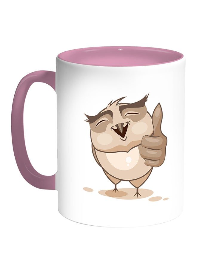 RKN Owl Printed Coffee Mug White Pink - Image 2