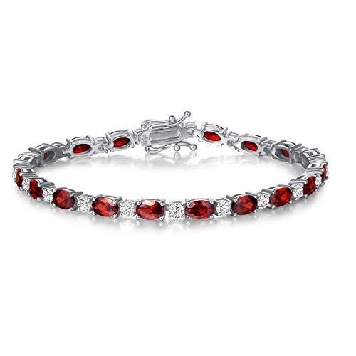 FANCIME Sterling Silver Created Garnet Tennis Bracelet January Birthstone Bracelet Cubic Zirconia Oval Gemstone Dainty Fine Jewelry for Women 7" - Image 1