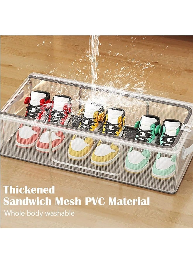 JCB CHIC منظم أحذية تحت السرير 4 قطع، صندوق تخزين أحذية PVC شفاف، صندوق تخزين بإطار فولاذي قابل للطي مع مقبض وغطاء بسحاب شفاف للأحذية والملابس والشراشف (أبيض، طول) - Image 5