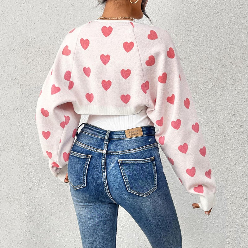 Durio Pink Bolero Shrug Heart Sweater Cardigan Valentine Cute Sweaters for Women Y2K Long Sleeve Cropped Open Front Top Womens Gifts Pink Heart Medium - Image 5