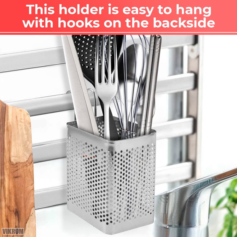 VIKROM Stainless Steel Utensil Holder for Kitchen Counter Dishwasher Chopstick Basket for Countertop Chopstick Spoon Spatula Holder Dryer Rack Utensil Caddy for Kitchen Counter Utensils Holder for Dish Rack  - Image 5