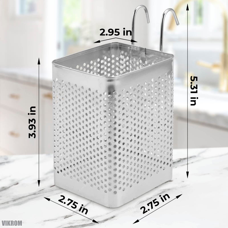 VIKROM Stainless Steel Utensil Holder for Kitchen Counter Dishwasher Chopstick Basket for Countertop Chopstick Spoon Spatula Holder Dryer Rack Utensil Caddy for Kitchen Counter Utensils Holder for Dish Rack  - Image 2