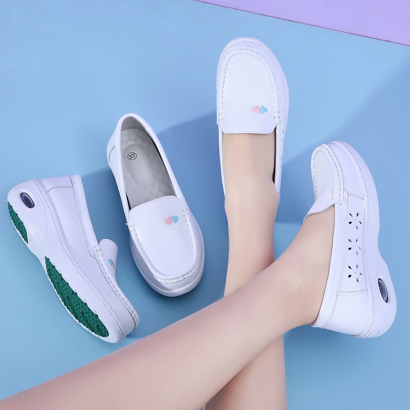 Nurses' Shoes Women'S Summer Genuine Leather Air Cushion Soft Sole White Medical Shoes Thick Sole Increased Breathable Not Tired Feet - Image 2