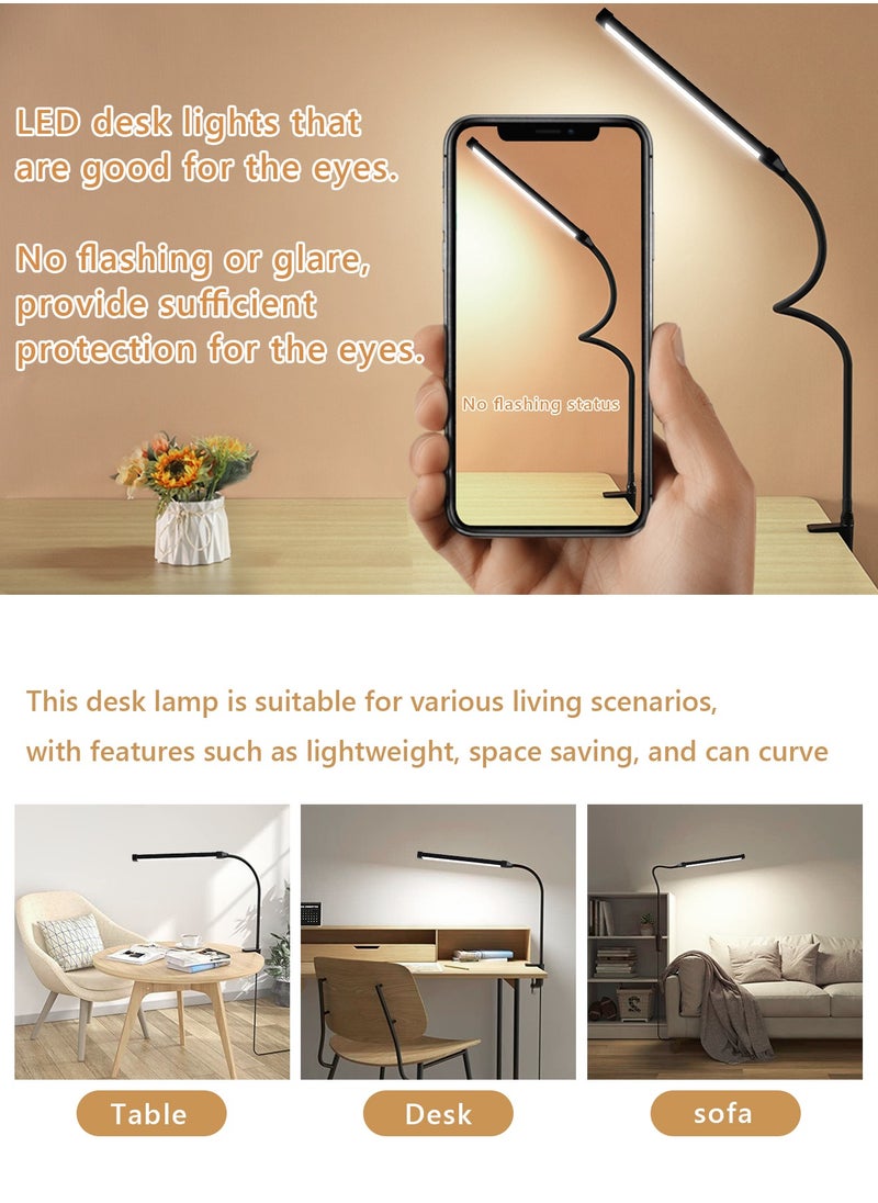 LOOPITYS - LED Desk lamp with Clamp  EyeCaring Clip on Lights for Home Office  3 Modes 10 Brightness  Long Flexible Gooseneck  Metal  Swing Arm Architect Task Table Lamps -- Black large size - Image 1