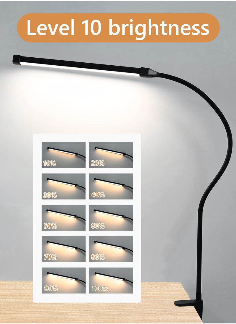 LOOPITYS - LED Desk lamp with Clamp  EyeCaring Clip on Lights for Home Office  3 Modes 10 Brightness  Long Flexible Gooseneck  Metal  Swing Arm Architect Task Table Lamps -- Black large size - Image 1