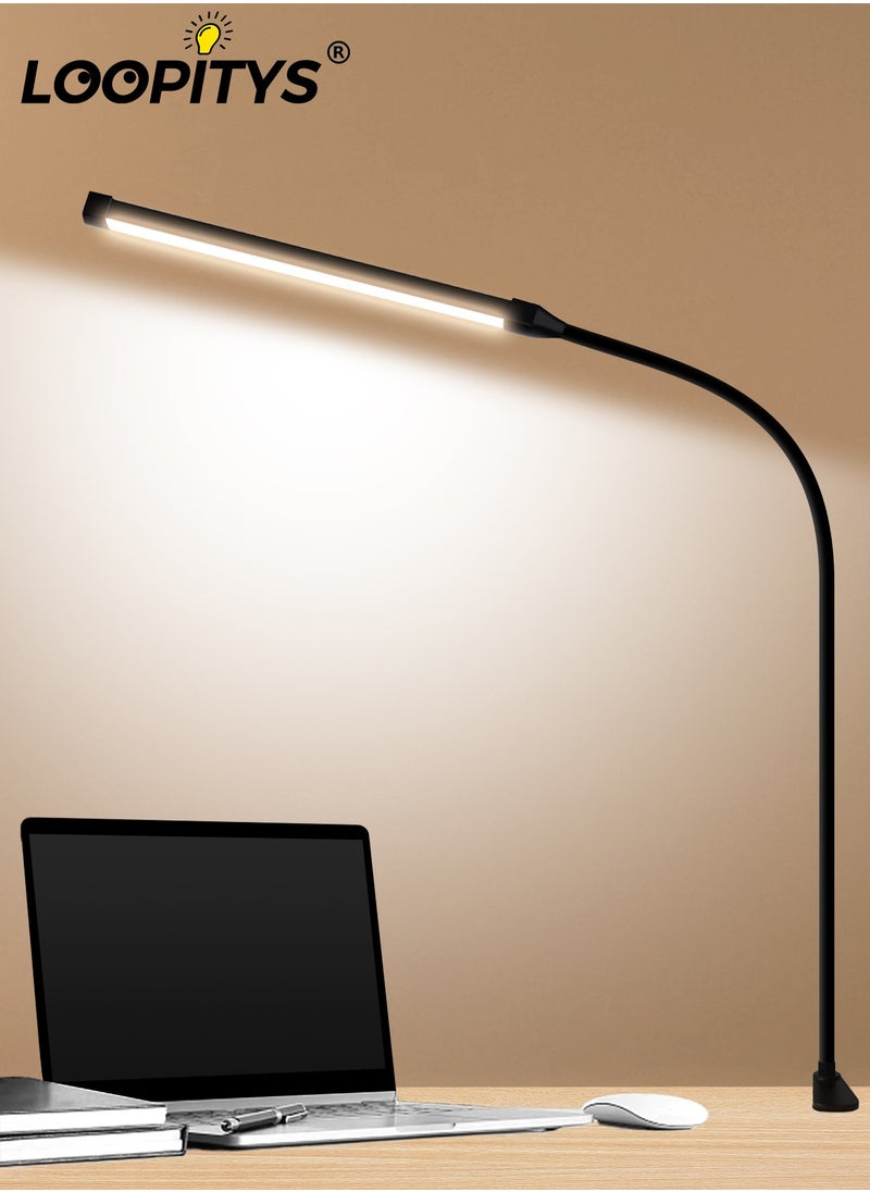 LOOPITYS - LED Desk lamp with Clamp  EyeCaring Clip on Lights for Home Office  3 Modes 10 Brightness  Long Flexible Gooseneck  Metal  Swing Arm Architect Task Table Lamps -- Black large size - Image 1