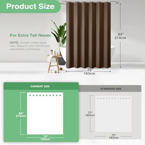 Dynamene Extra Long Shower Curtain - 84 Inch Long Brown Waffle Weave Heavy Duty Fabric Bathroom Shower Curtain, Neutral Weighted Hotel Thick Bath Curtain Set with 12 Plastic Hooks,72x84, Brown - Image 3