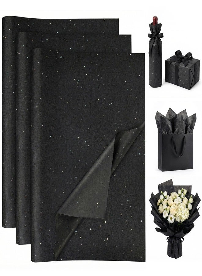 Koogel 120 Sheets Glitter Tissue Paper, 20" x 14" Black Tissue Paper Bulk with Sparkle for Wedding Birthday Gift Wrapping DIY Project - Image 1