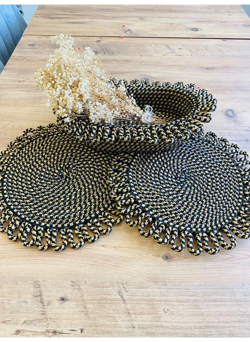 BDZ Deri BDZ Leather Jute Wicker American Service Plate and Basket 3 Pieces