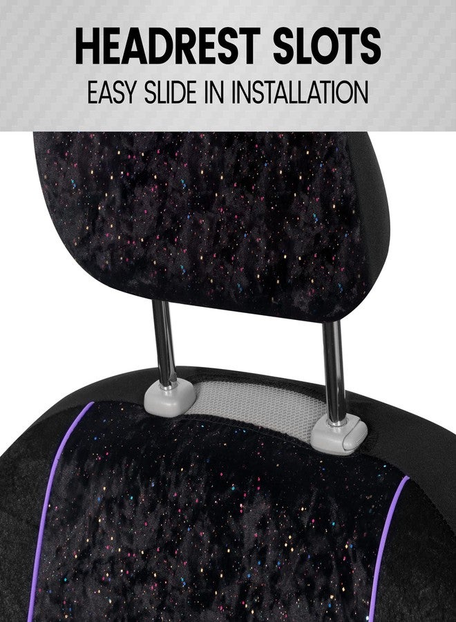 أغطية مقاعد السيارة BDK Black Stardust للمقاعد الأمامية، عبوة من قطعتين - طقم أغطية مقاعد أمامية بنمط لامع مع مسند رأس مطابق، تصميم بدون جوانب لسهولة التركيب، يناسب معظم السيارات والشاحنات والفانات وسيارات الدفع الرباعي - Image 3