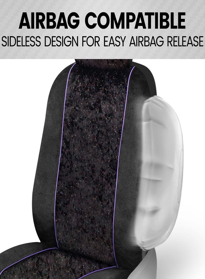 أغطية مقاعد السيارة BDK Black Stardust للمقاعد الأمامية، عبوة من قطعتين - طقم أغطية مقاعد أمامية بنمط لامع مع مسند رأس مطابق، تصميم بدون جوانب لسهولة التركيب، يناسب معظم السيارات والشاحنات والفانات وسيارات الدفع الرباعي - Image 5