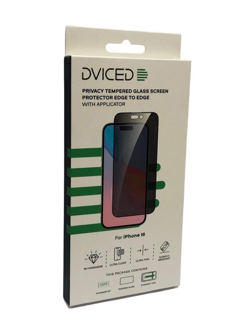 DVICED Privacy Tempered Glass Screen Protector Edge To Edge For iPhone 16 With Applicator - Image 1