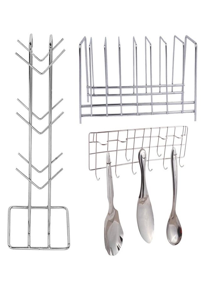 Oc9 Stainless Steel Cup Stand/Cup Holder & Plate Stand/Dish Rack & Hook Rail for Kitchen Rack - Image 1