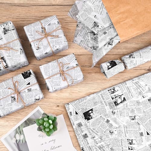 Bolsome 100 Sheets 20 * 14 Inches Vintage Newspaper Tissue Paper for Gift Wrapping Black White Newsprint Tissue Paper for Gift Bags for Birthday Wedding Anniversary DIY Craft (White) - Image 5