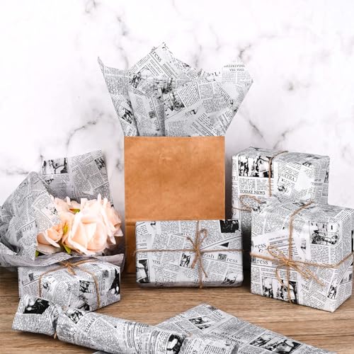 Bolsome 100 Sheets 20 * 14 Inches Vintage Newspaper Tissue Paper for Gift Wrapping Black White Newsprint Tissue Paper for Gift Bags for Birthday Wedding Anniversary DIY Craft (White) - Image 4