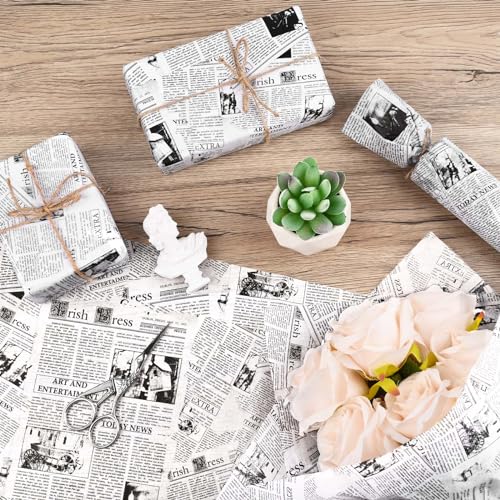 Bolsome 100 Sheets 20 * 14 Inches Vintage Newspaper Tissue Paper for Gift Wrapping Black White Newsprint Tissue Paper for Gift Bags for Birthday Wedding Anniversary DIY Craft (White) - Image 3