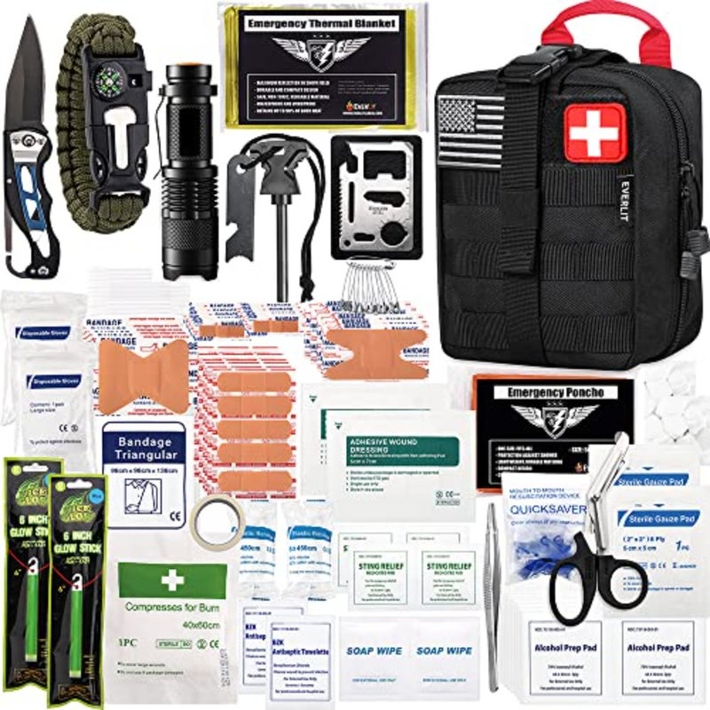 250 Pieces Survival First Aid Kit IFAK EMT Molle Pouch Survival Kit Outdoor Gear Emergency Kits Trauma Bag for Camping Boat Hunting Hiking Home Car Earthquake and Adventures - Image 1