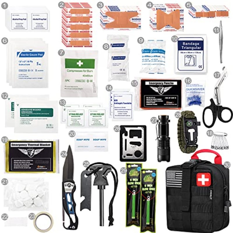 250 Pieces Survival First Aid Kit IFAK EMT Molle Pouch Survival Kit Outdoor Gear Emergency Kits Trauma Bag for Camping Boat Hunting Hiking Home Car Earthquake and Adventures - Image 3