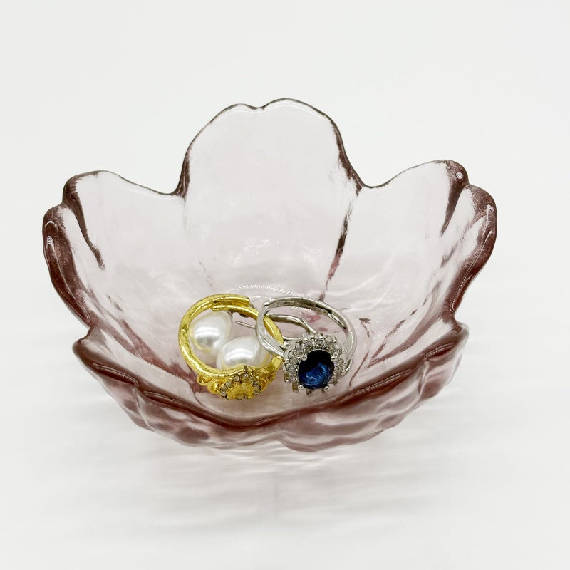 BESSKON Flower Ring Dish Jewelry Tray, Glass Jewelry Dish Tray, Aesthetic Room Decor Small Trinket Dish, Nightstand Jewlery Ring Holder Dish, Bathroom Jewelry Plate Bowl for Rings Earrings Gift (Light Purple) - Image 2