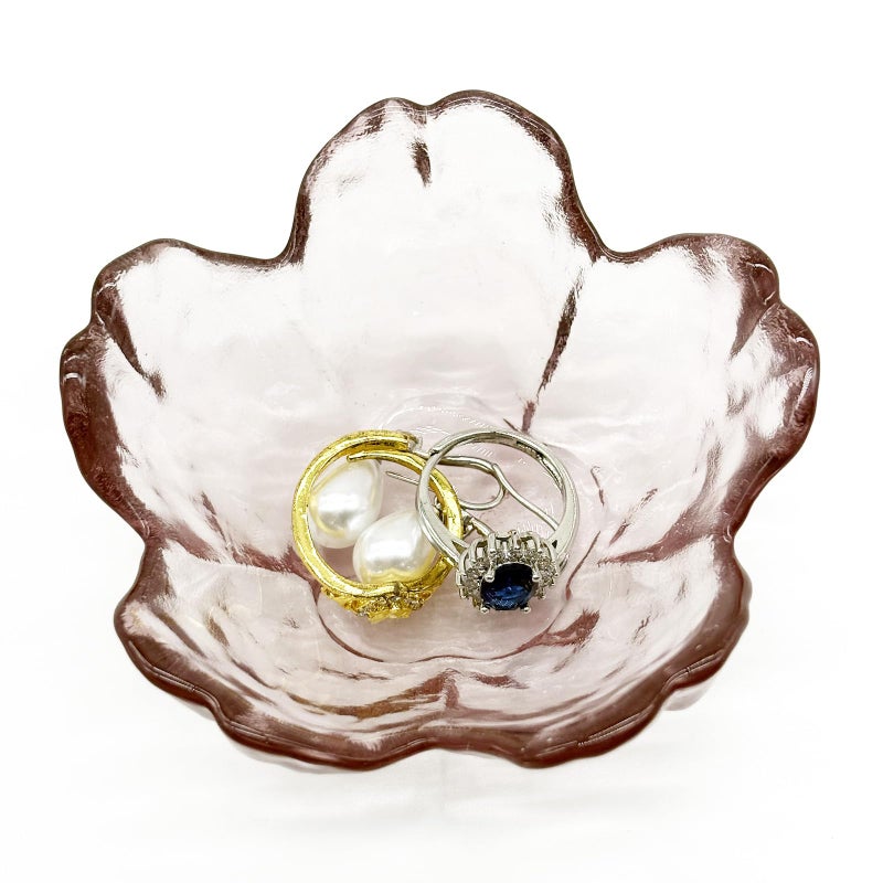 BESSKON Flower Ring Dish Jewelry Tray, Glass Jewelry Dish Tray, Aesthetic Room Decor Small Trinket Dish, Nightstand Jewlery Ring Holder Dish, Bathroom Jewelry Plate Bowl for Rings Earrings Gift (Light Purple) - Image 3