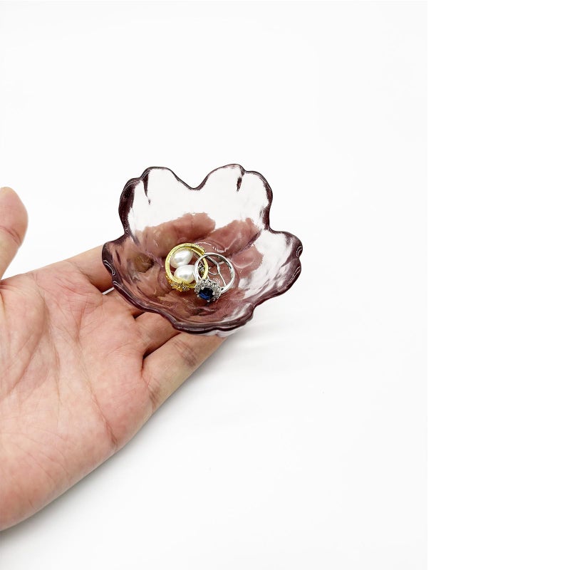 BESSKON Flower Ring Dish Jewelry Tray, Glass Jewelry Dish Tray, Aesthetic Room Decor Small Trinket Dish, Nightstand Jewlery Ring Holder Dish, Bathroom Jewelry Plate Bowl for Rings Earrings Gift (Light Purple) - Image 4