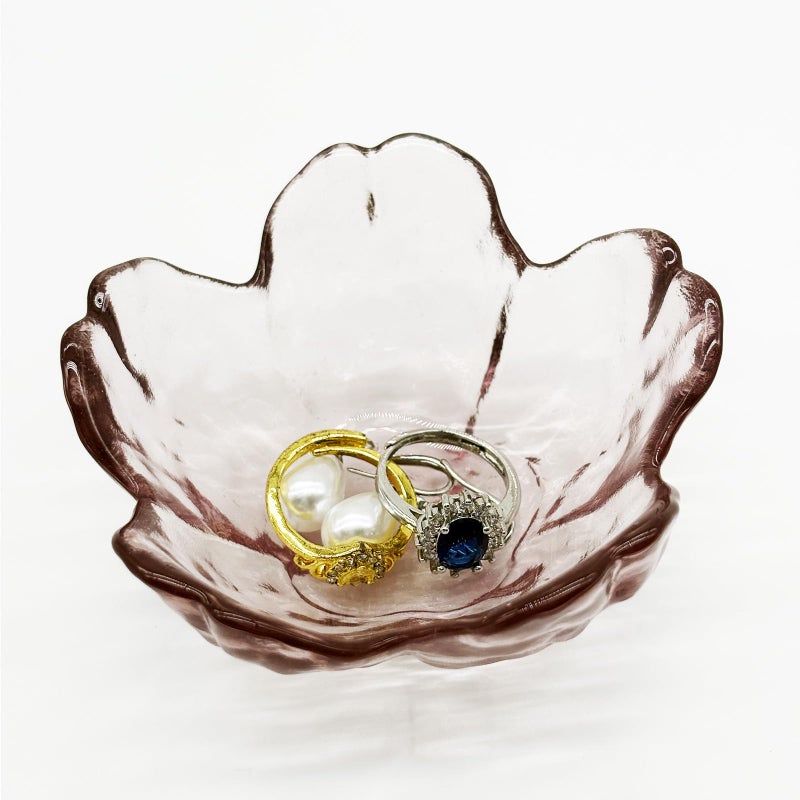 BESSKON Flower Ring Dish Jewelry Tray, Glass Jewelry Dish Tray, Aesthetic Room Decor Small Trinket Dish, Nightstand Jewlery Ring Holder Dish, Bathroom Jewelry Plate Bowl for Rings Earrings Gift (Light Purple) - Image 1