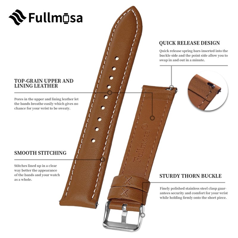 Fullmosa 12 Colors for Quick Release Leather Watch Band Fullmosa Axus Genuine Leather Watch StrapBrown22mm - Image 5