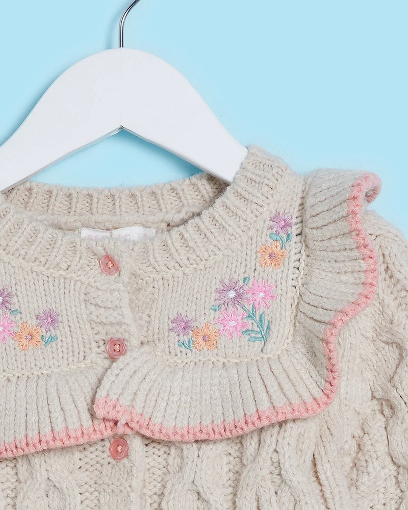 Redtag Infant Girls Lilac Floral Embroidered Pullover