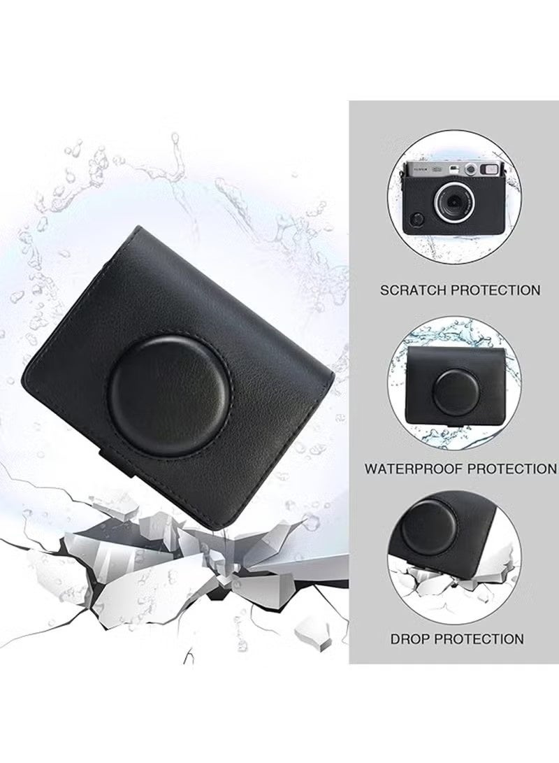Case for Fuji Mini EVO ,Camera Compatible Camera with Adjustable Shoulder Strap in Black Lychee Texture Horizontal Style - Image 3