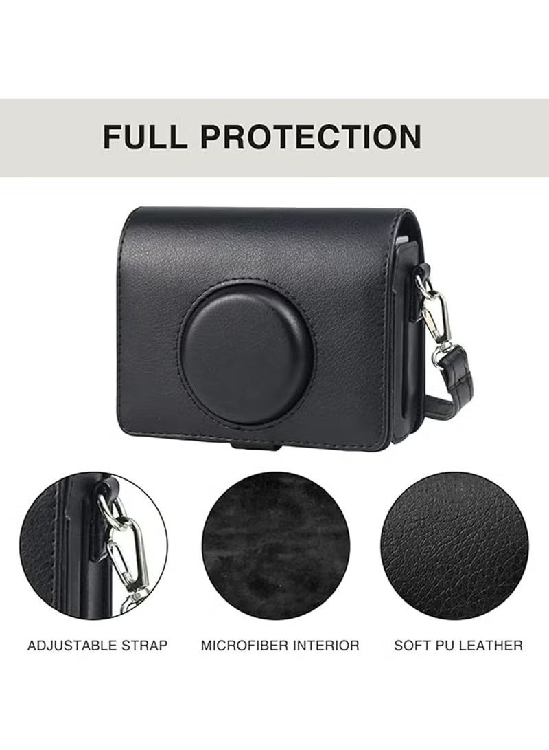 Case for Fuji Mini EVO ,Camera Compatible Camera with Adjustable Shoulder Strap in Black Lychee Texture Horizontal Style - Image 4