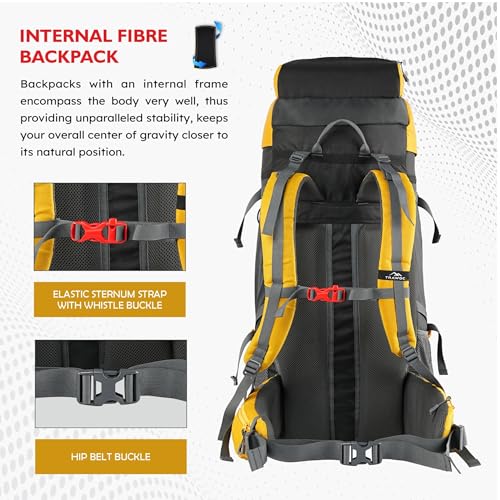 TRAWOC TERRABOUND 60 Liter Camping Backpack Trekking Hiking Ruckssack Travel Bag Front & Top Loading Laptop/Rain Cover/Shoe Compartment, HK014,Yellow - Image 3