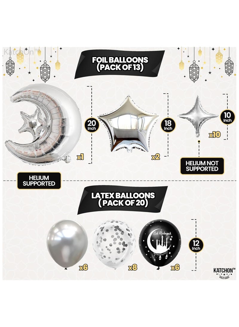 KATCHON Silver Eid Mubarak Balloons and Banner Set Pack of 34 for Eid Mubarak Decorations  - Image 2