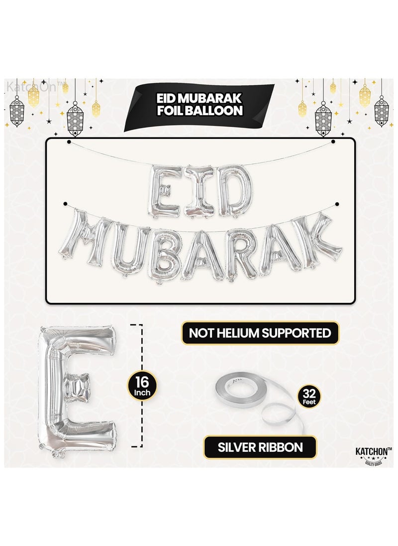 KATCHON Silver Eid Mubarak Balloons and Banner Set Pack of 34 for Eid Mubarak Decorations  - Image 3