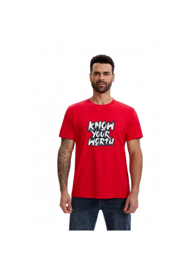Heavyweight Big Size Mercerized Cotton Letter T-shirt Men Summer Casual Loose Breathable Print Trendy Short Sleeve Base Shirt